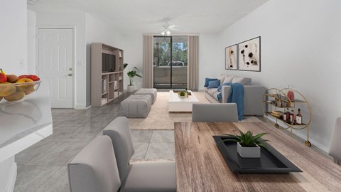 a living room with couches and a table